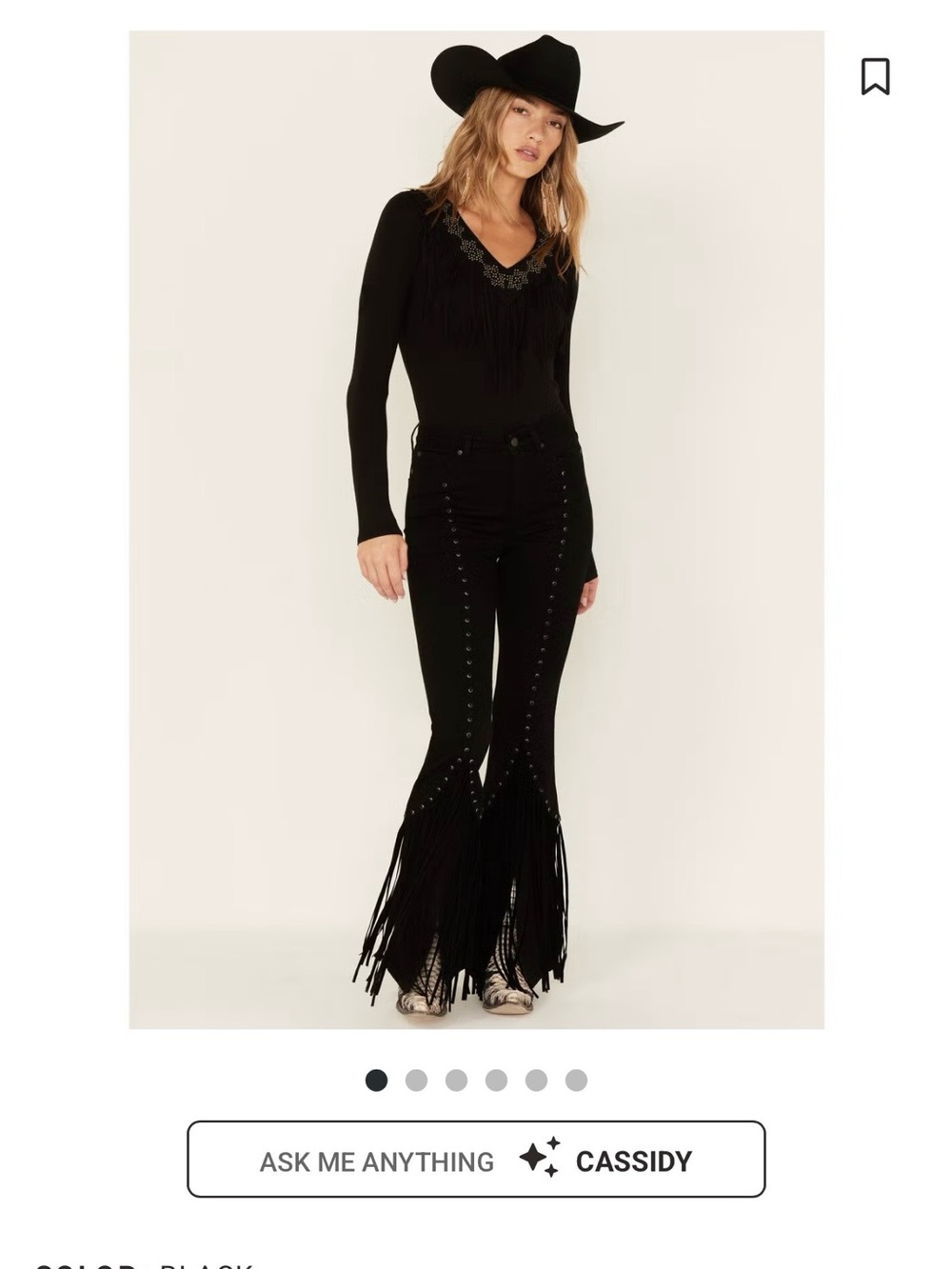 Idyllwind Black Fringe Flare Pants with Stud Trim